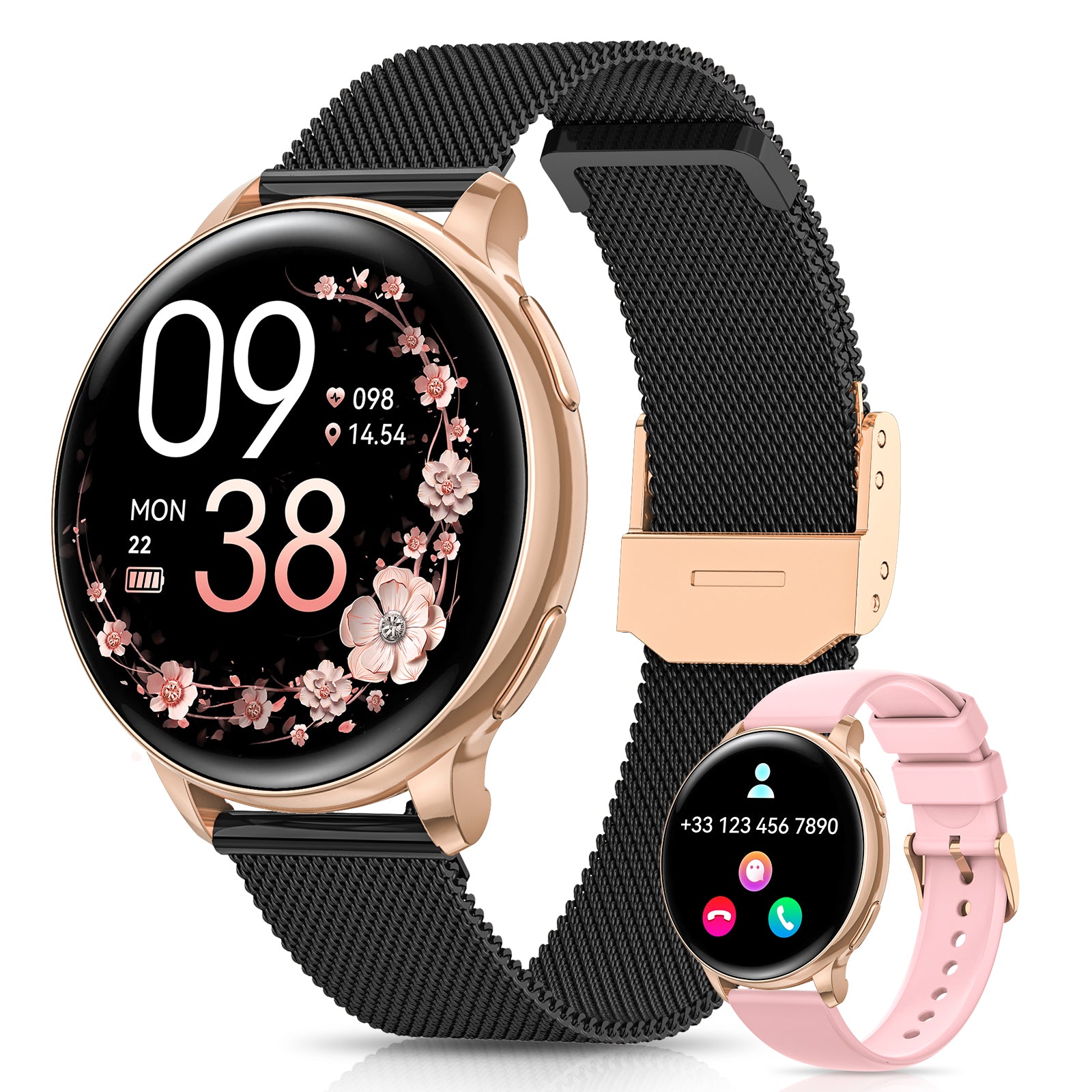 G58 Women's Smartwatch, 1.27" HD Fitness Watch with Phone Function, Menstrual Cycle Tracking, 120+ Sports Modes, 24H Heart Rate Monitor, 24H SpO2 Monitor, Sleep Monitor, Calories, Fitness Tracker, IP68, iOS/Android Compatible, Rose Gold