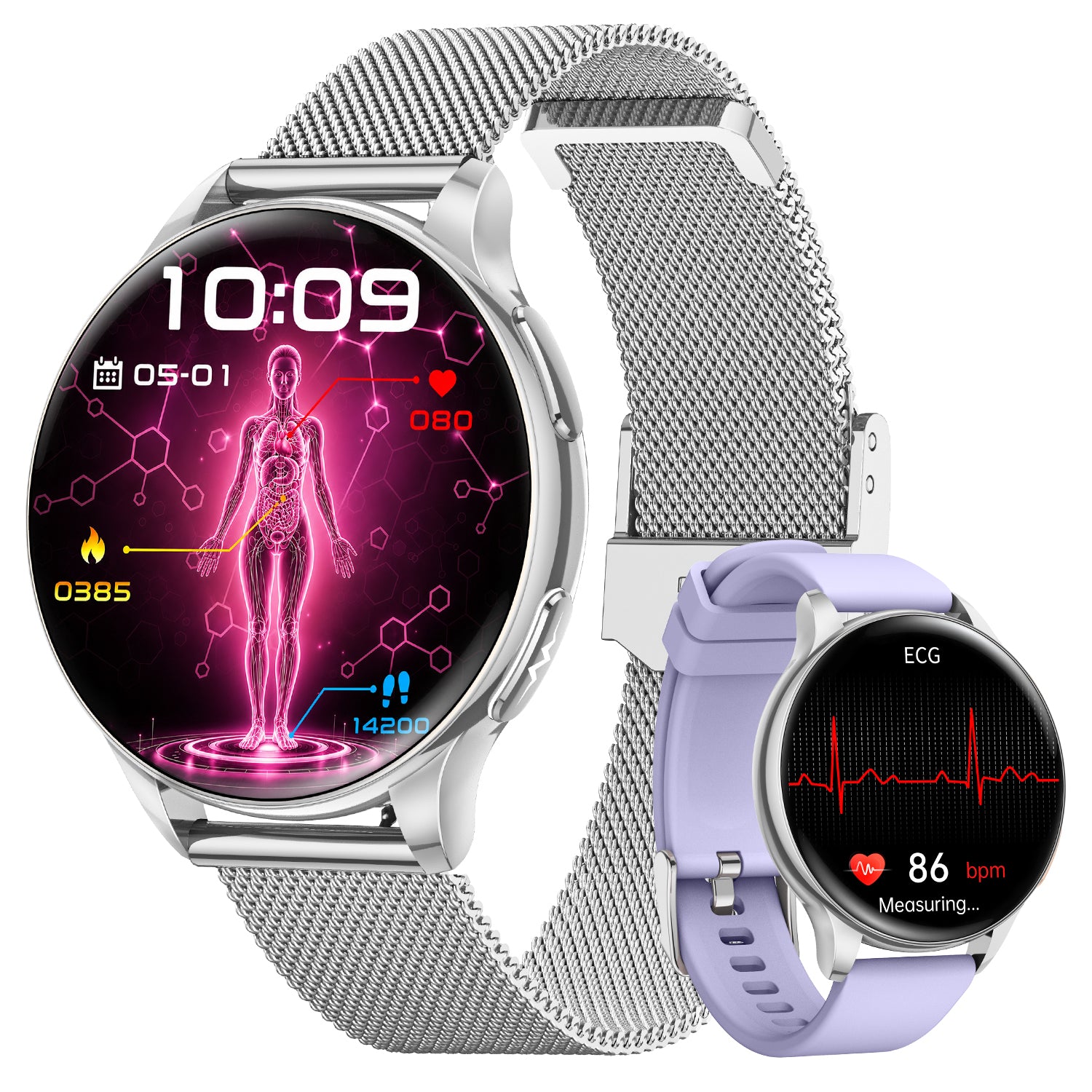 ET491 Women's Smartwatch with ECG/HRV/BMI/Blood Pressure, 1.32" AMOLED Round Watch, Rose Gold